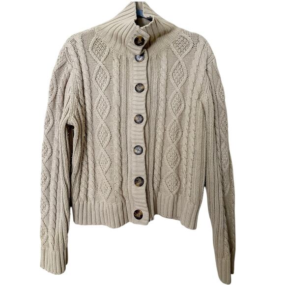 Vintage St John’s Bay Cable Knit Fisherman Cardigan Sweater Beige Women's XL - Picture 1 of 4